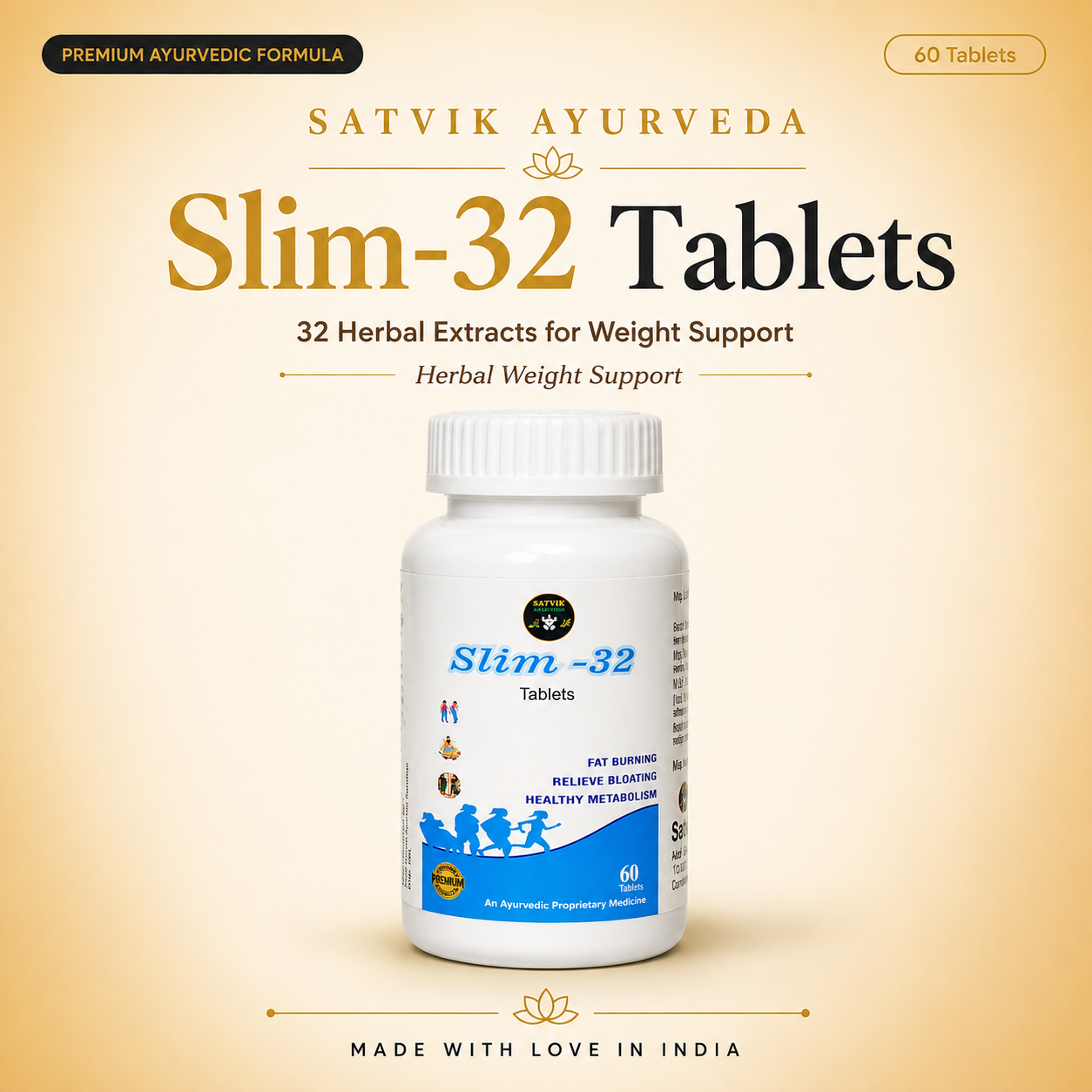 Satvik Ayurveda Slim-32 Tablets | Herbal Weight Support