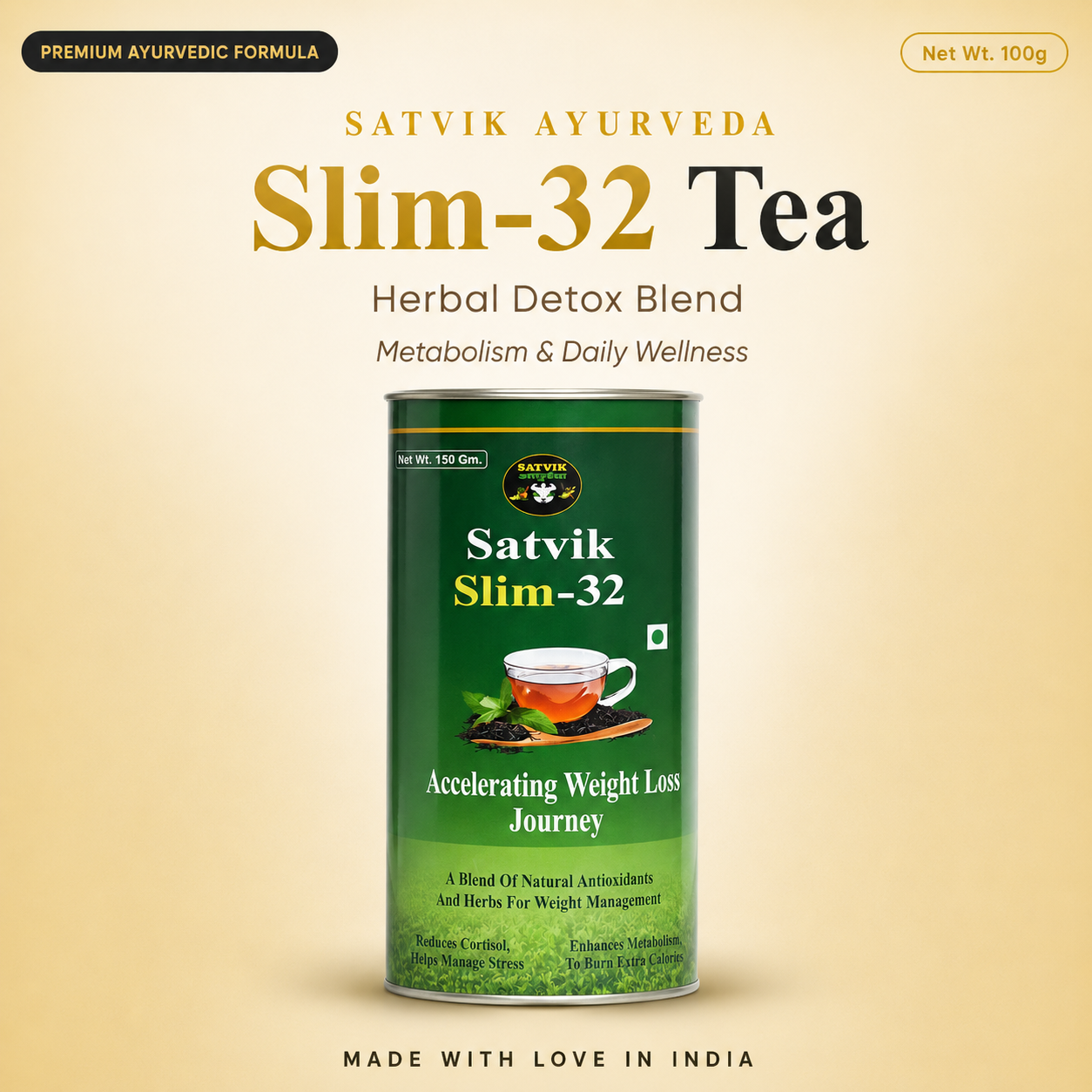 Satvik Ayurveda Slim-32 Tea | Herbal Detox Tea